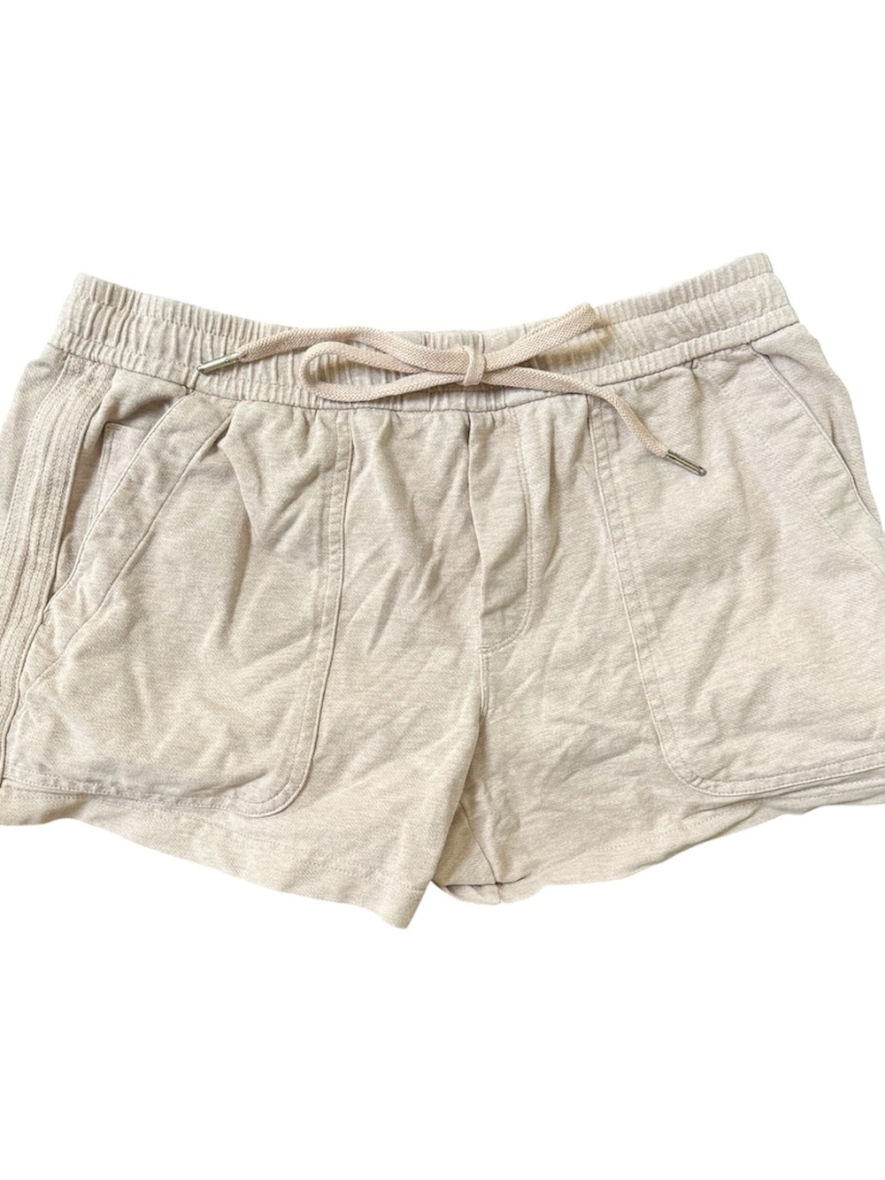 Athleta women’s white workout pullover neutral sweatshirt tie shorts set Sz 8 M - Picture 3 of 6